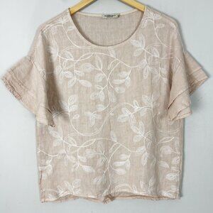 Valentina Naldi Pale Ballet Pink 100% Linen Embroidered Size Medium Women's